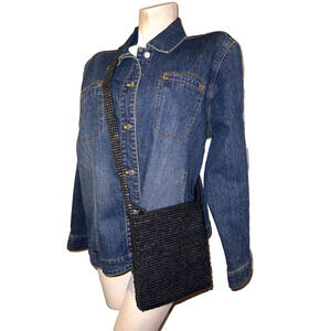 SIGRID OLSEN Purse Black Wooden Bead Flat Square Zippered Shoulder Bag Crossbody